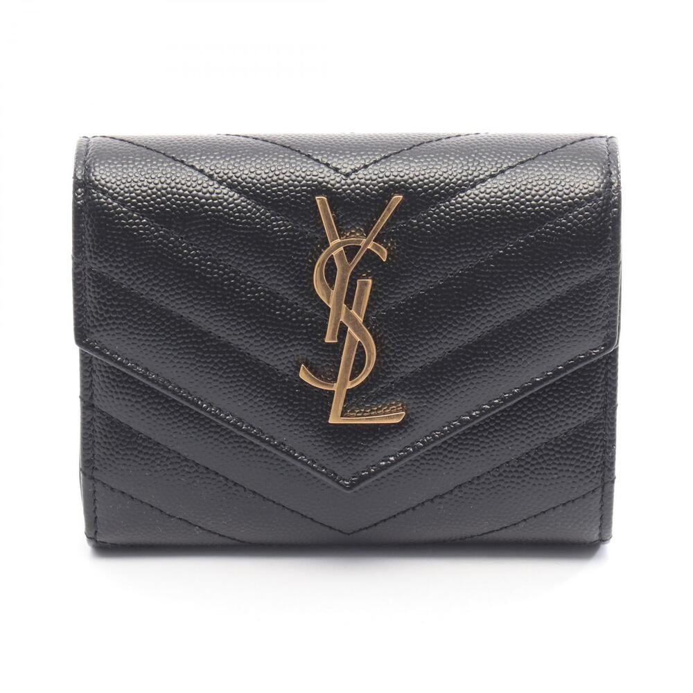 Saint Laurent Paris Monogram Trifold Wallet Leather Black